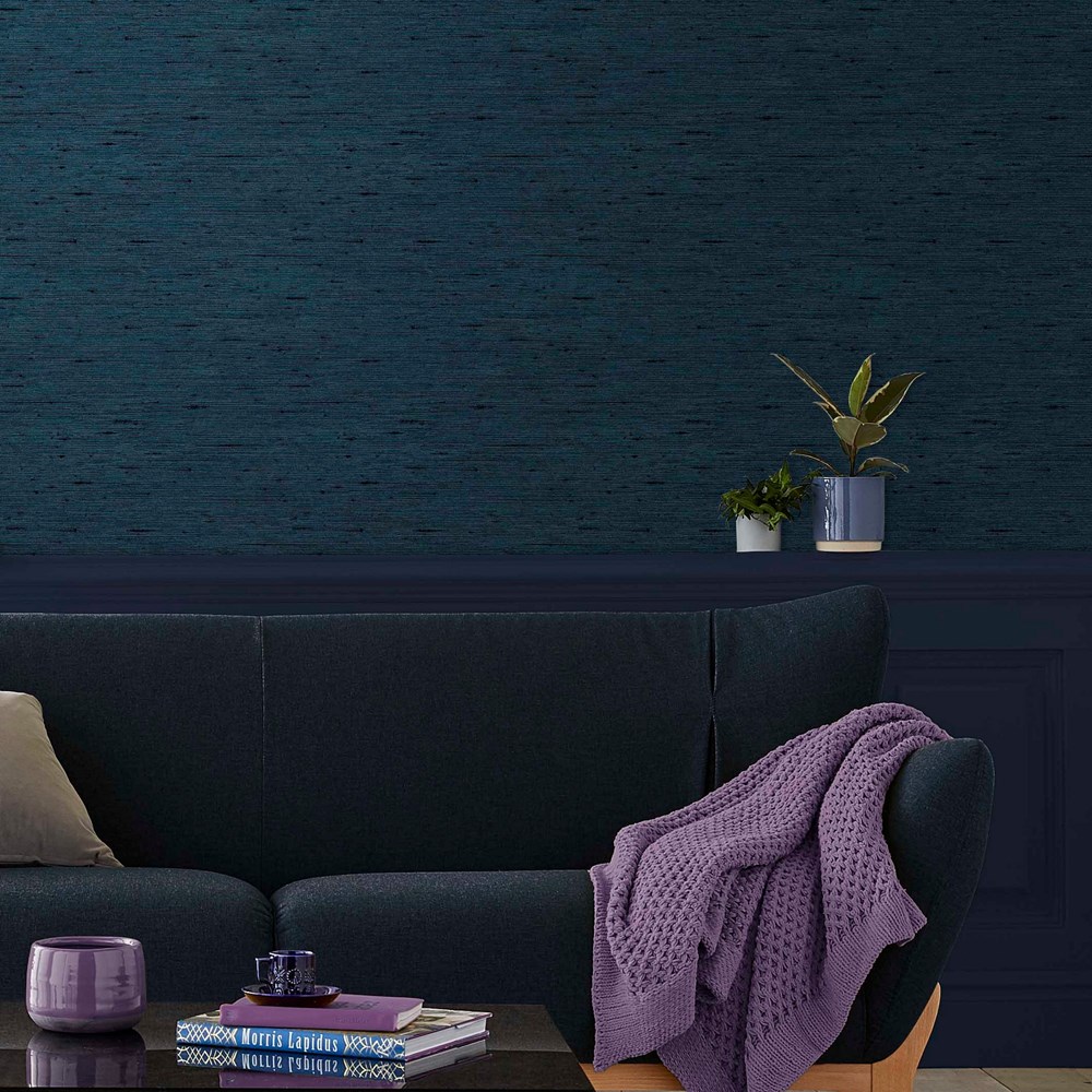 Silk Texture Wallpaper 112021 by Graham & Brown in Navy Blue